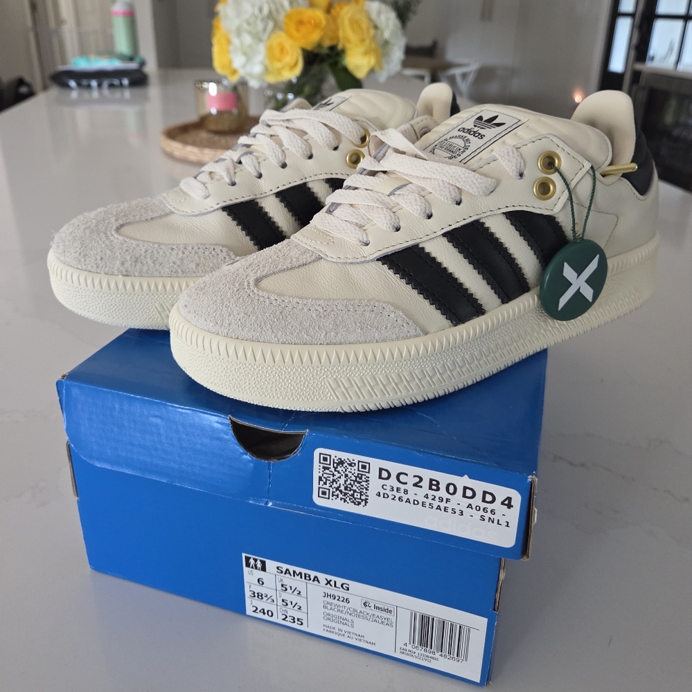 Adidas Samba XLG Cream and Black Sneakers. NWT